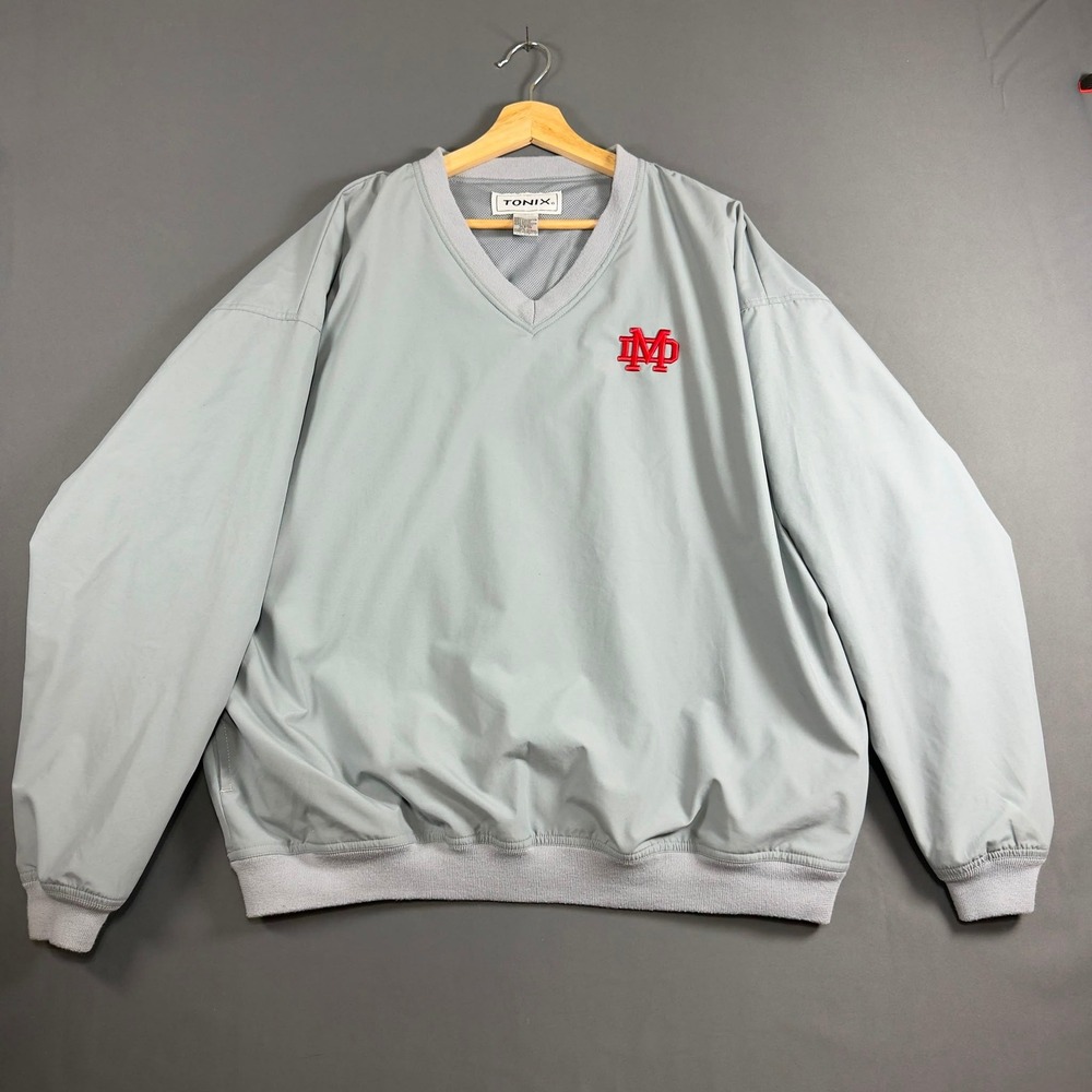 Y2K Tonix Gray V-Neck Golf Wind Pullover Windbreaker Jacket Mesh Lined Men's XL